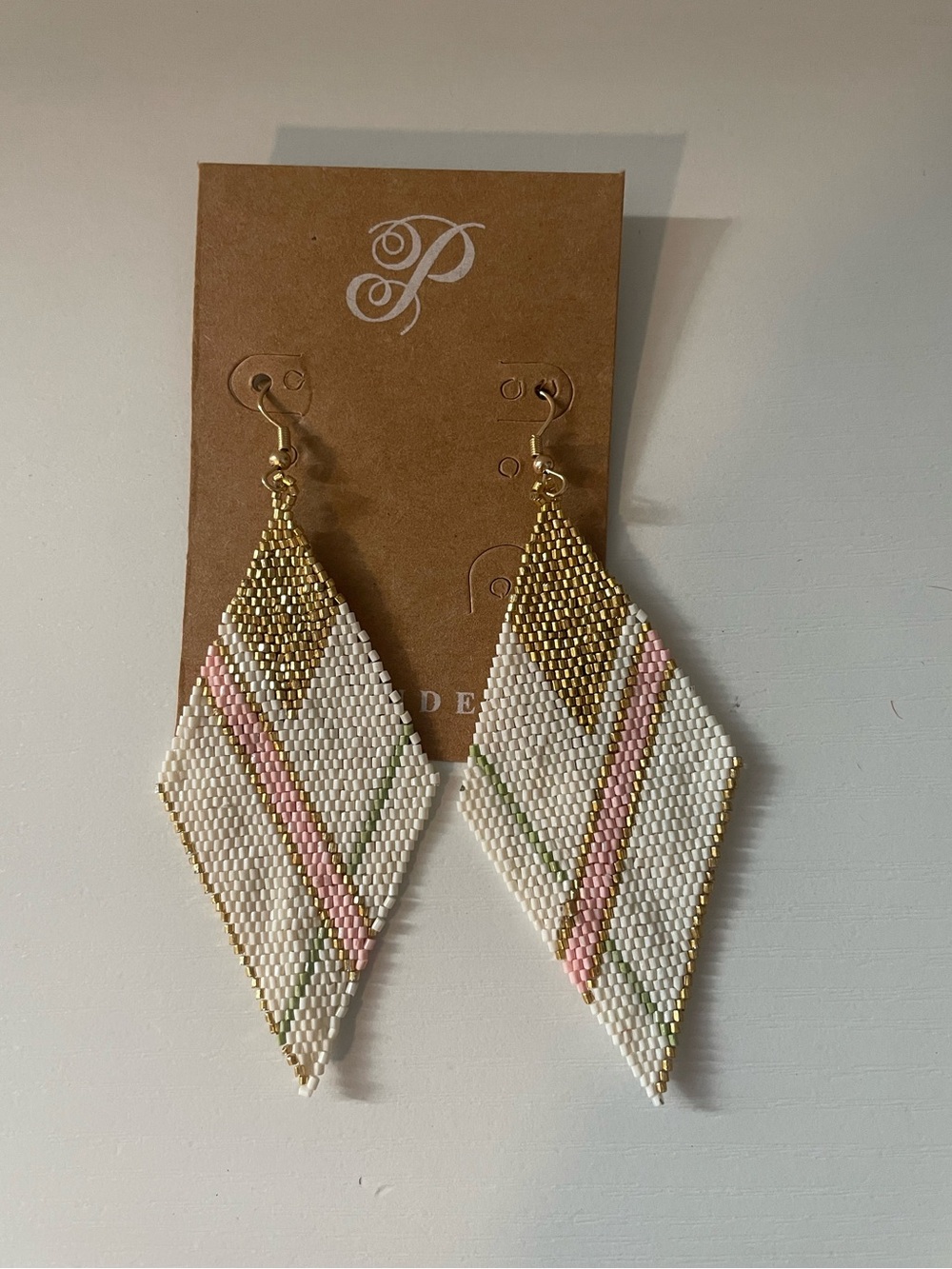 Plunder White, Gold, Pink & Green Diamond Beaded Earrings